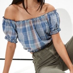 AE - Plaid Off-Shoulder Top